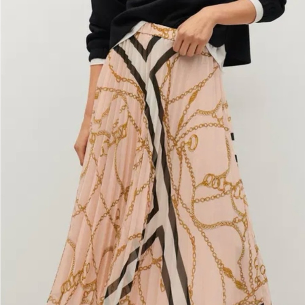 Mango Pink and Gold Chain Print A-Line Skirt
